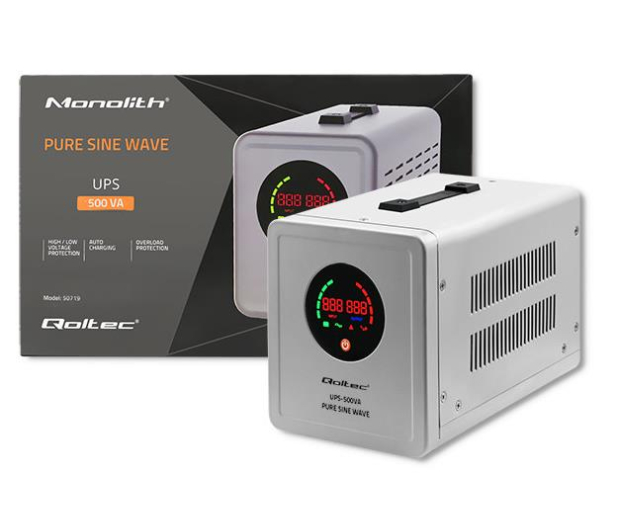 QOLTEC Zasilacz awaryjny Pure Sine Wave UPS | 500VA | 350W | Szary 50719 - 1089422 - zdjęcie 5